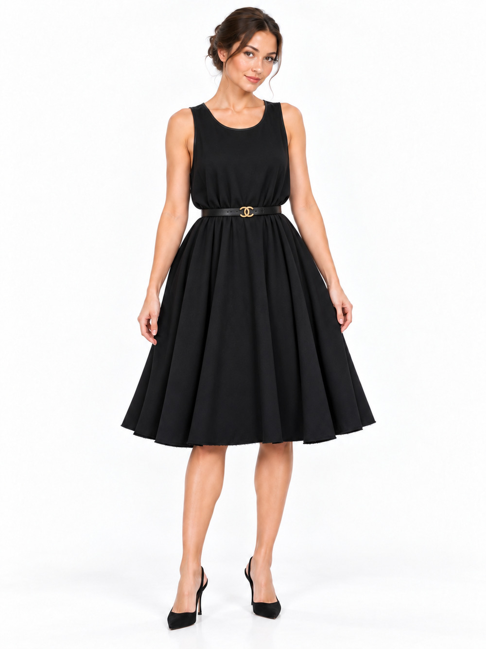 T by Alexander Wang Leather Trimmed Trapeze Swing Dress Black Crepe Women Size 6